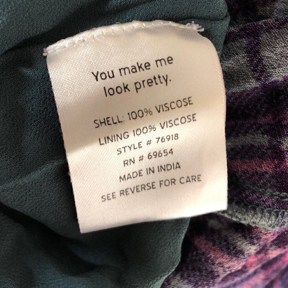 RAHI Cher Dress Short Puff Sleeve Keyhole Maxi Purple Green Mixed Plaid Medium - Picture 13 of 15